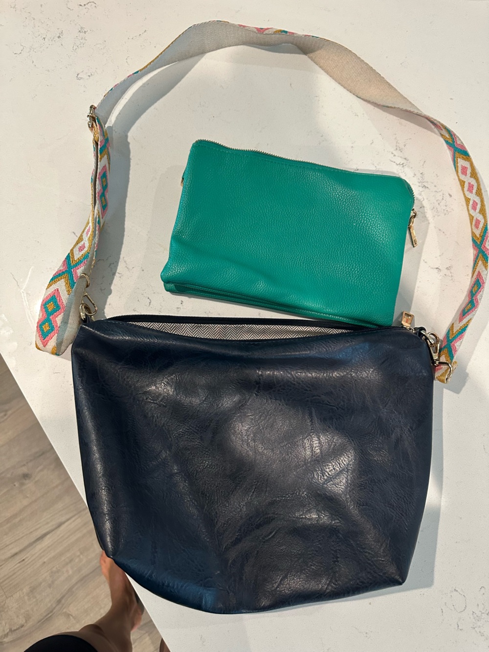 Pebbled Leather Wristlet Clutch in Teal Green